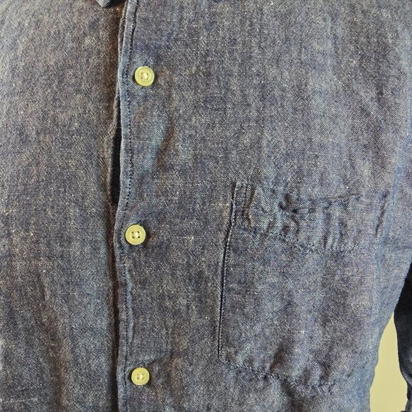 Gap Shirt Mens Large Blue Linen Blend Button Up Standard Fit Casual Chambray - Picture 3 of 8